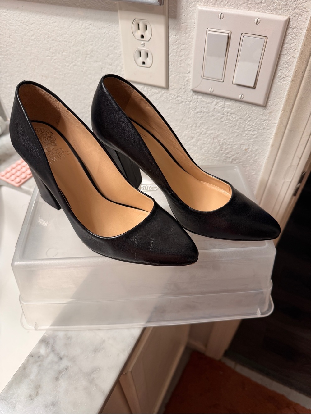 Vince Camuto Black Pointed-Toe Block Heel Pumps